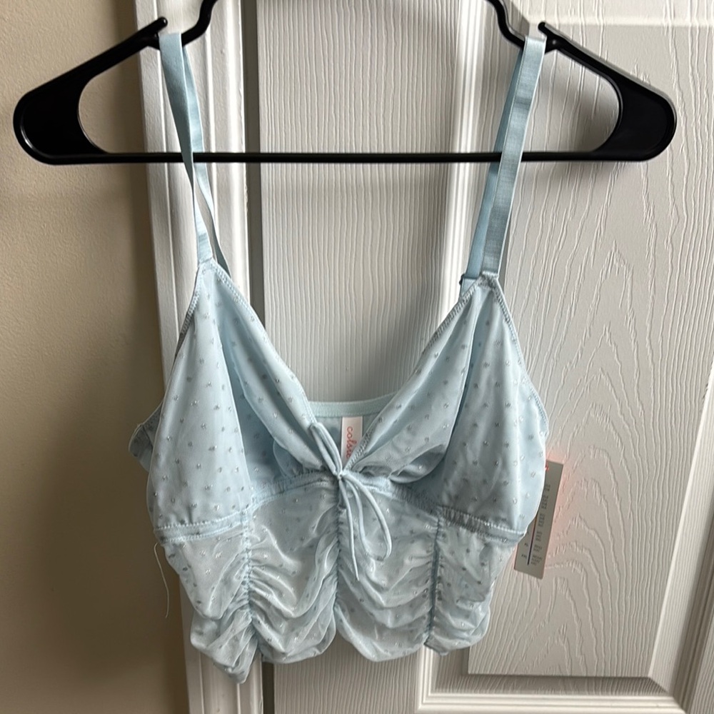 NWT Light Blue Ruched Satin Crop top